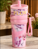 FLOW Floral Water Tumbler with Straw & Carry Strap