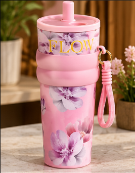 FLOW Floral Water Tumbler with Straw & Carry Strap