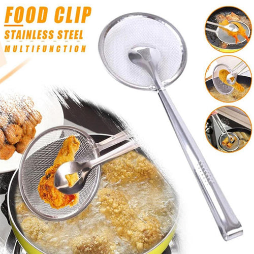 2-in-1 Stainless Steel Mesh Strainer Tongs
