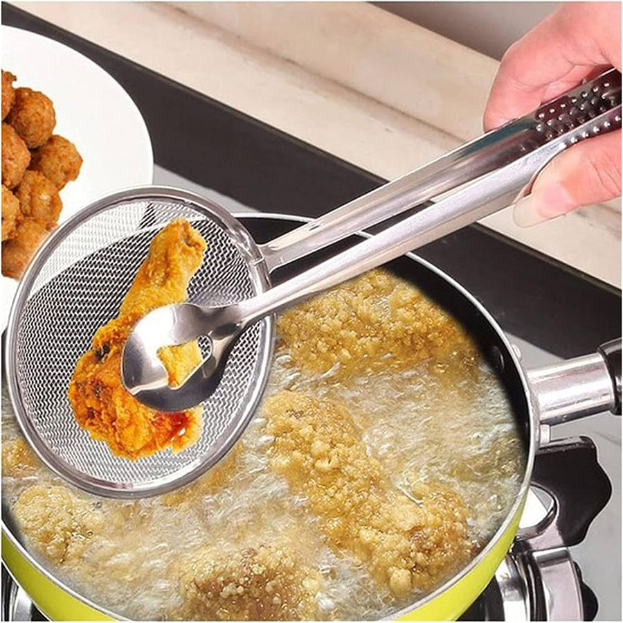 2-in-1 Stainless Steel Mesh Strainer Tongs